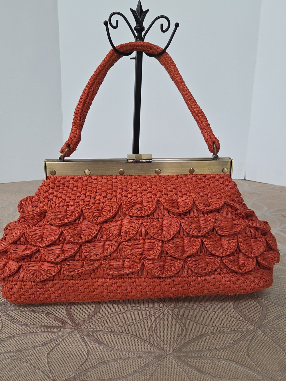 Patricia Nash Ferrara Woven Raffia Frame Bag, Koi Orange Satchel! - Picture 3 of 16